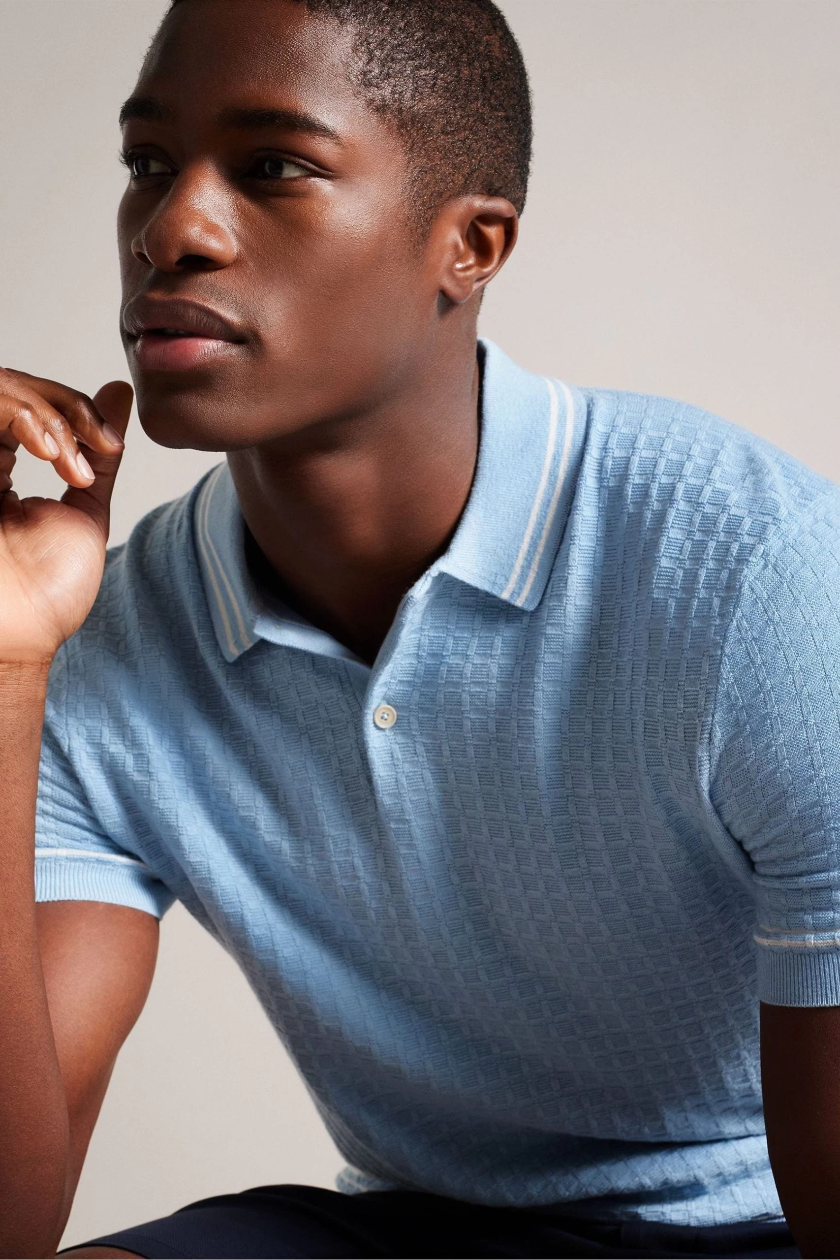 Ted Baker Blue Maytain Blue Short Sleeve Regular Textured Polo Shirt 6 Ted Baker Blue Maytain Blue Short Sleeve Regular Textured Polo Shirt - Image 4