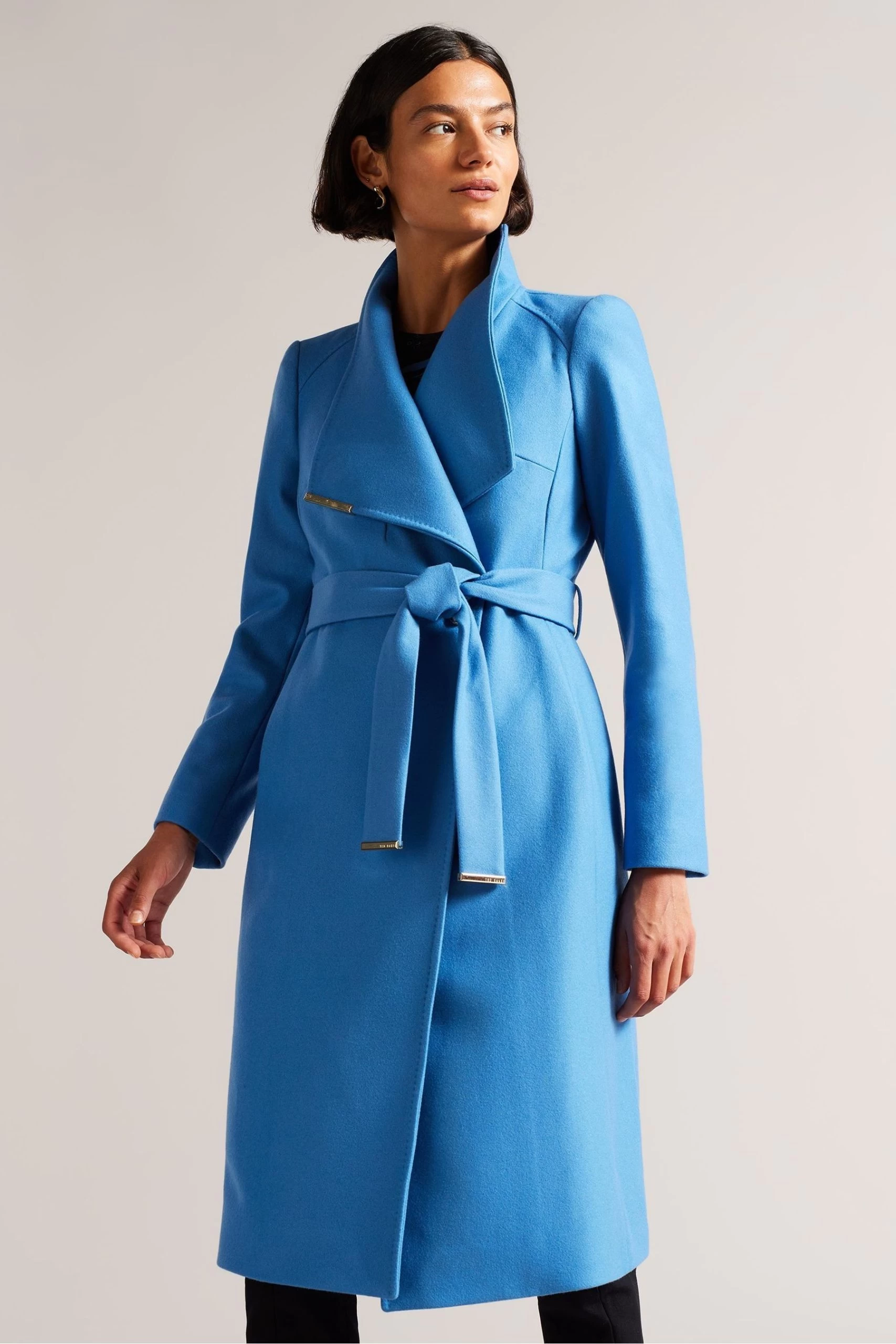 Ted Baker Blue Mid Length Wool Wrap Coat 3 Ted Baker Blue Mid Length Wool Wrap Coat