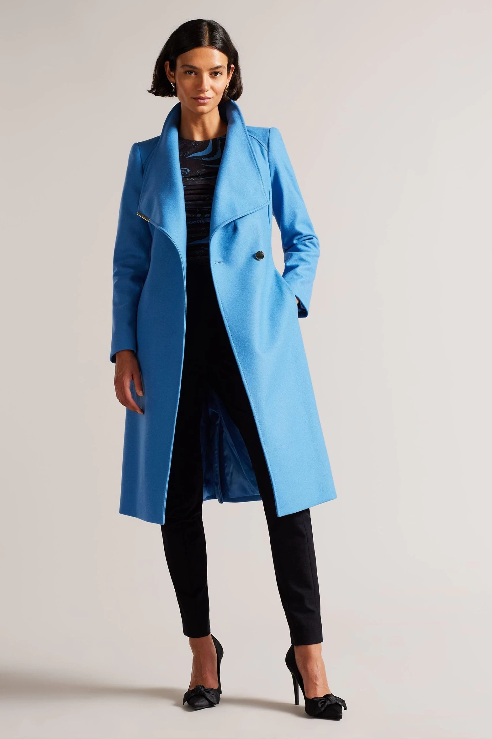 Ted Baker Blue Mid Length Wool Wrap Coat 4 Ted Baker Blue Mid Length Wool Wrap Coat - Image 2