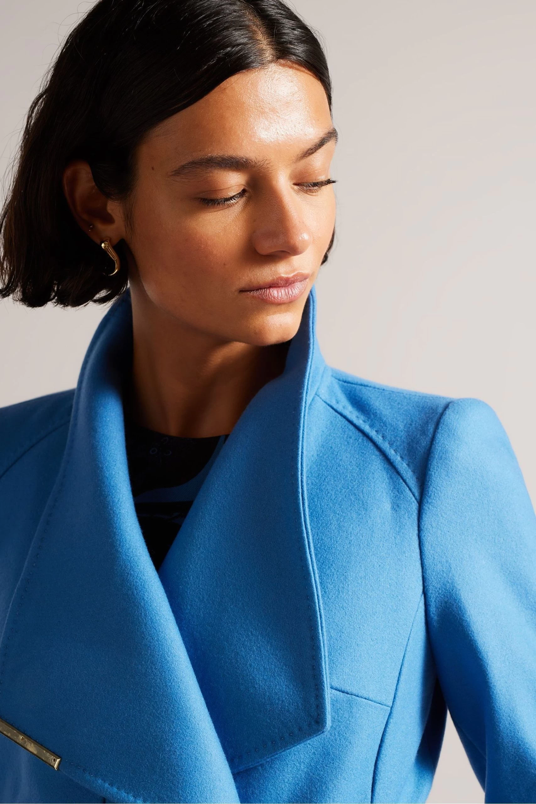 Ted Baker Blue Mid Length Wool Wrap Coat 6 Ted Baker Blue Mid Length Wool Wrap Coat - Image 4