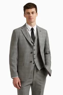 Ted Baker Grey Brushed Price Of Wales Check Regular Fit - Suit: Jacket