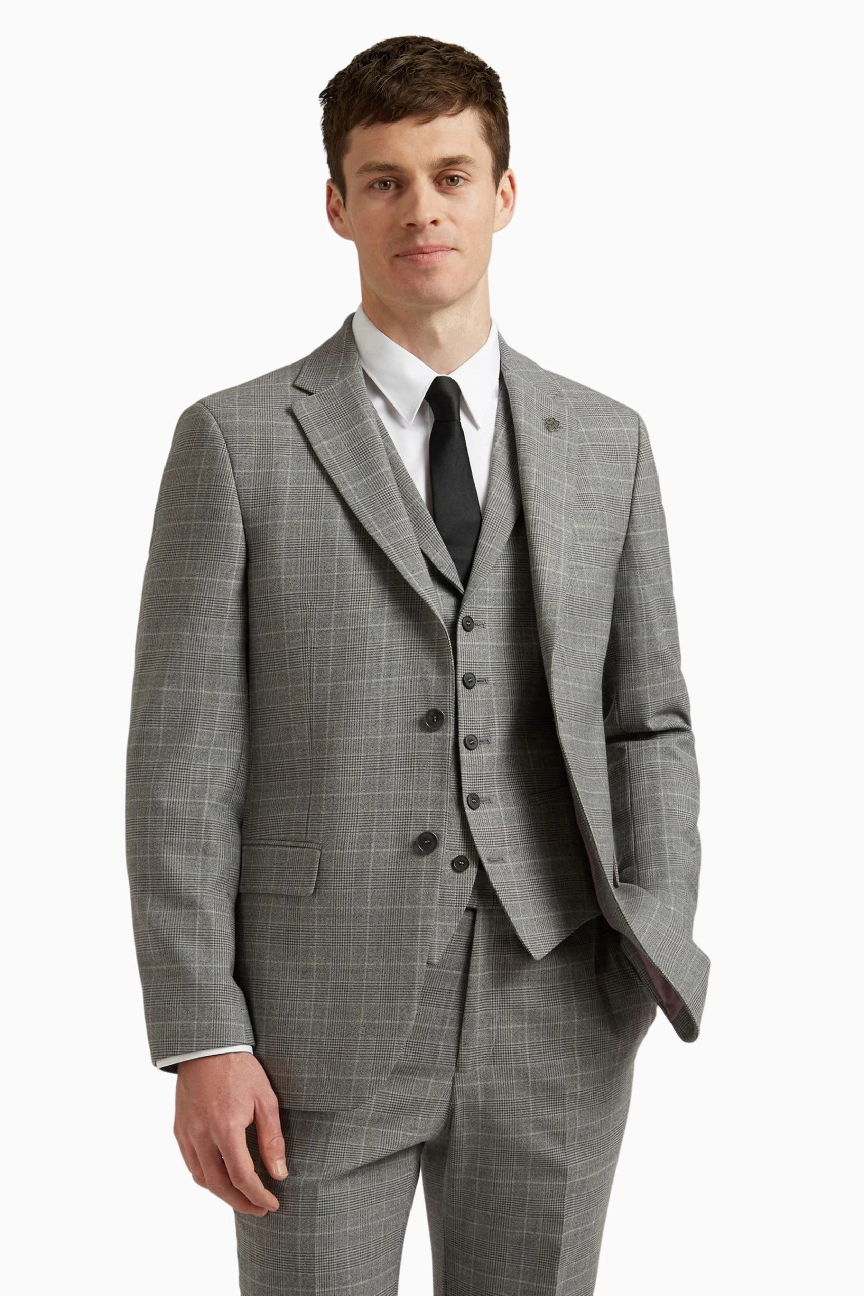 Ted Baker Grey Brushed Price Of Wales Check Regular Fit - Suit: Jacket 3 Ted Baker Grey Brushed Price Of Wales Check Regular Fit - Suit: Jacket