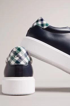 Ted Baker Blue Breyonn Check Leather Inflated Sole Sneakers -Ted Baker Shop D25850s4