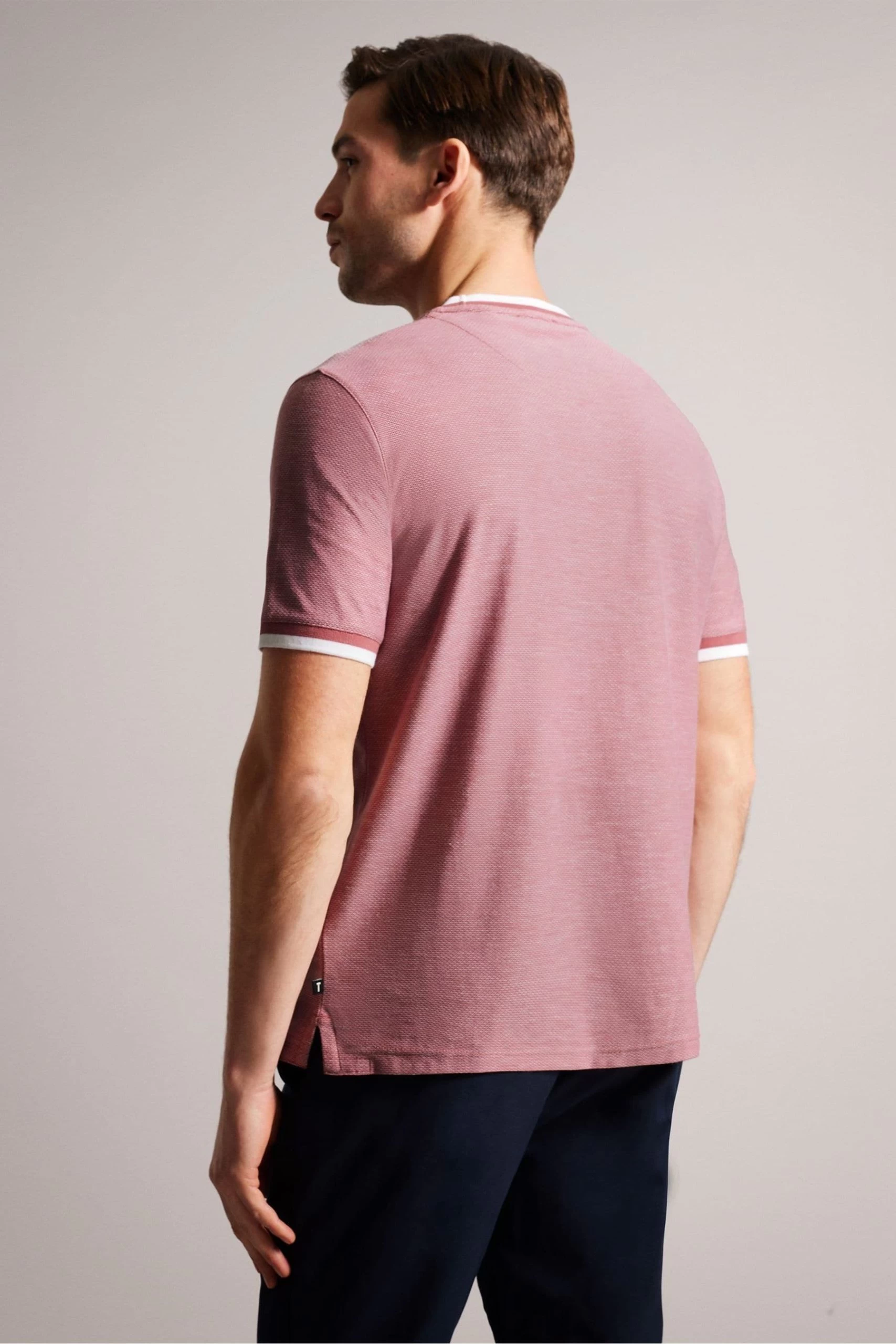 Ted Baker Pink Bowker Short Sleeve Regular Fit Textured T-Shirt 4 Ted Baker Pink Bowker Short Sleeve Regular Fit Textured T-Shirt - Image 2