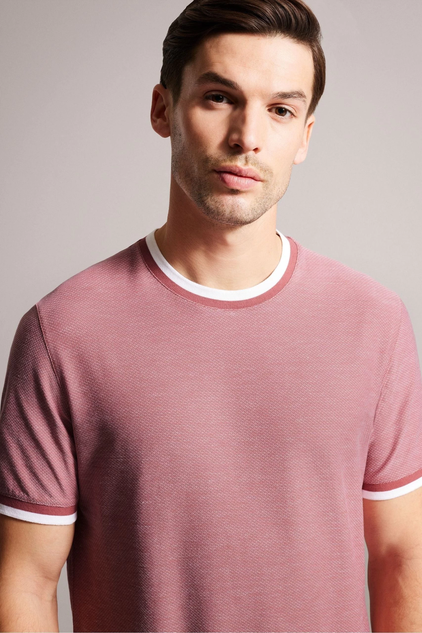 Ted Baker Pink Bowker Short Sleeve Regular Fit Textured T-Shirt 6 Ted Baker Pink Bowker Short Sleeve Regular Fit Textured T-Shirt - Image 4