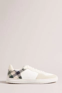 Ted Baker Barkerg Leather And Suede House Check White Sneakers