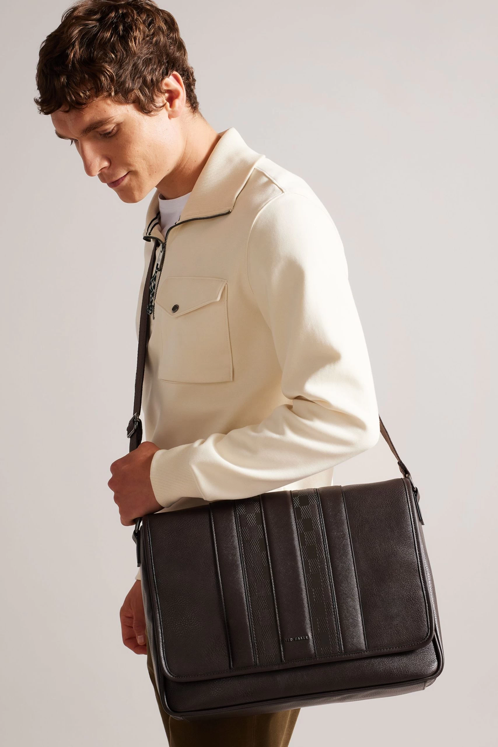 Ted Baker Wayvon House Check PU Brown Messenger Bag 7 Ted Baker Wayvon House Check PU Brown Messenger Bag - Image 5