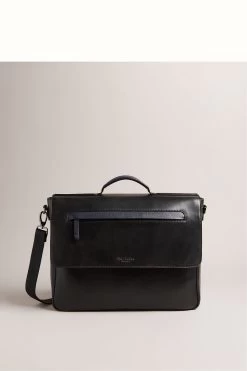 Ted Baker Raymon Black Leather Webbing Wax Leather Mix Satchel