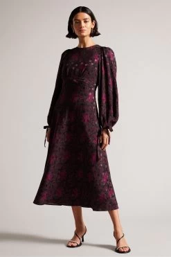 Ted Baker Merlisa Floral Printed Black Midi Dress