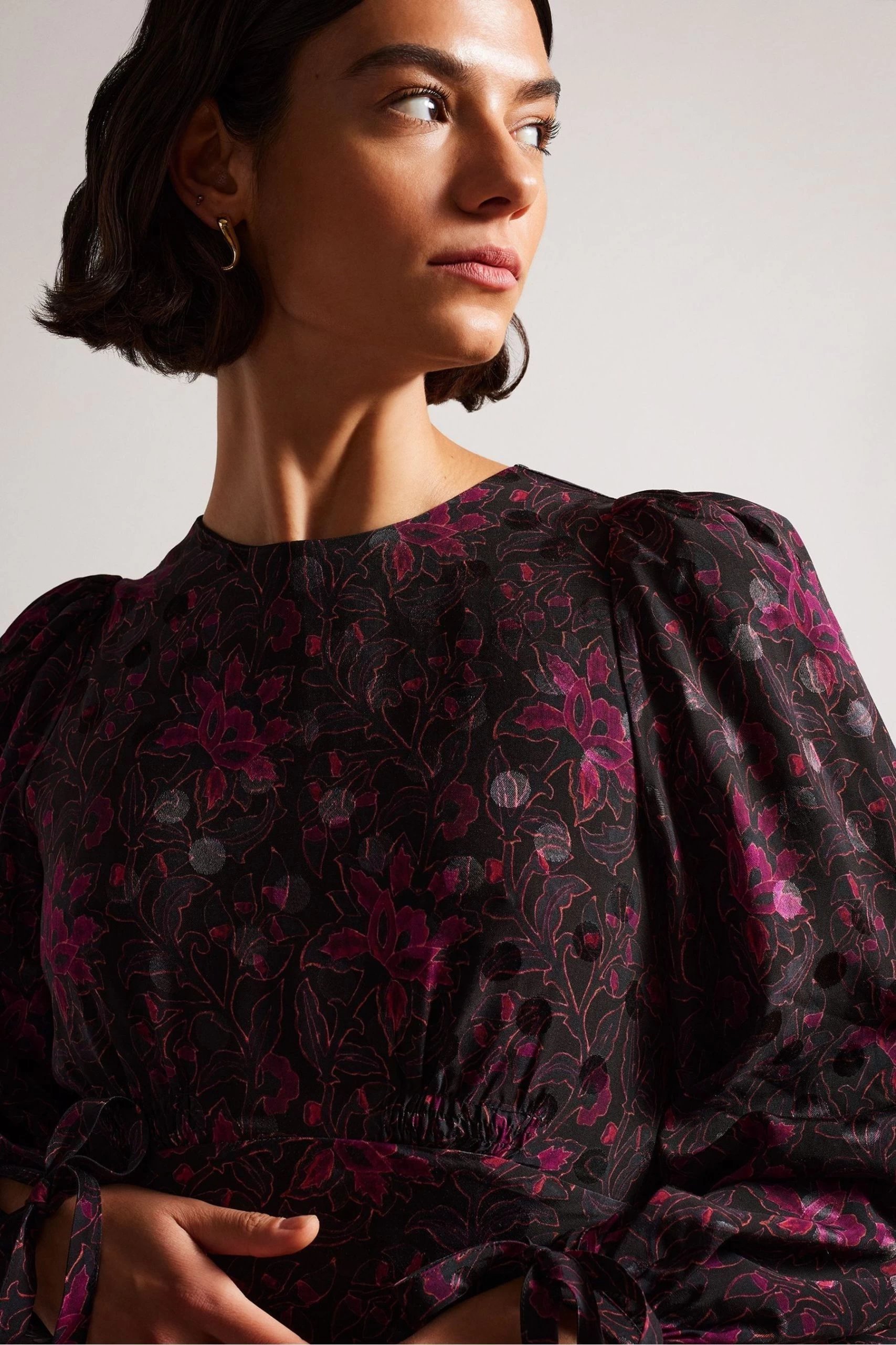 Ted Baker Merlisa Floral Printed Black Midi Dress 5 Ted Baker Merlisa Floral Printed Black Midi Dress - Image 3