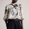 Ted Baker Jessiaa White Top With Stand Collar And Balloon Sleeve 2 Ted Baker Jessiaa White Top With Stand Collar And Balloon Sleeve -Ted Baker Shop D40084s