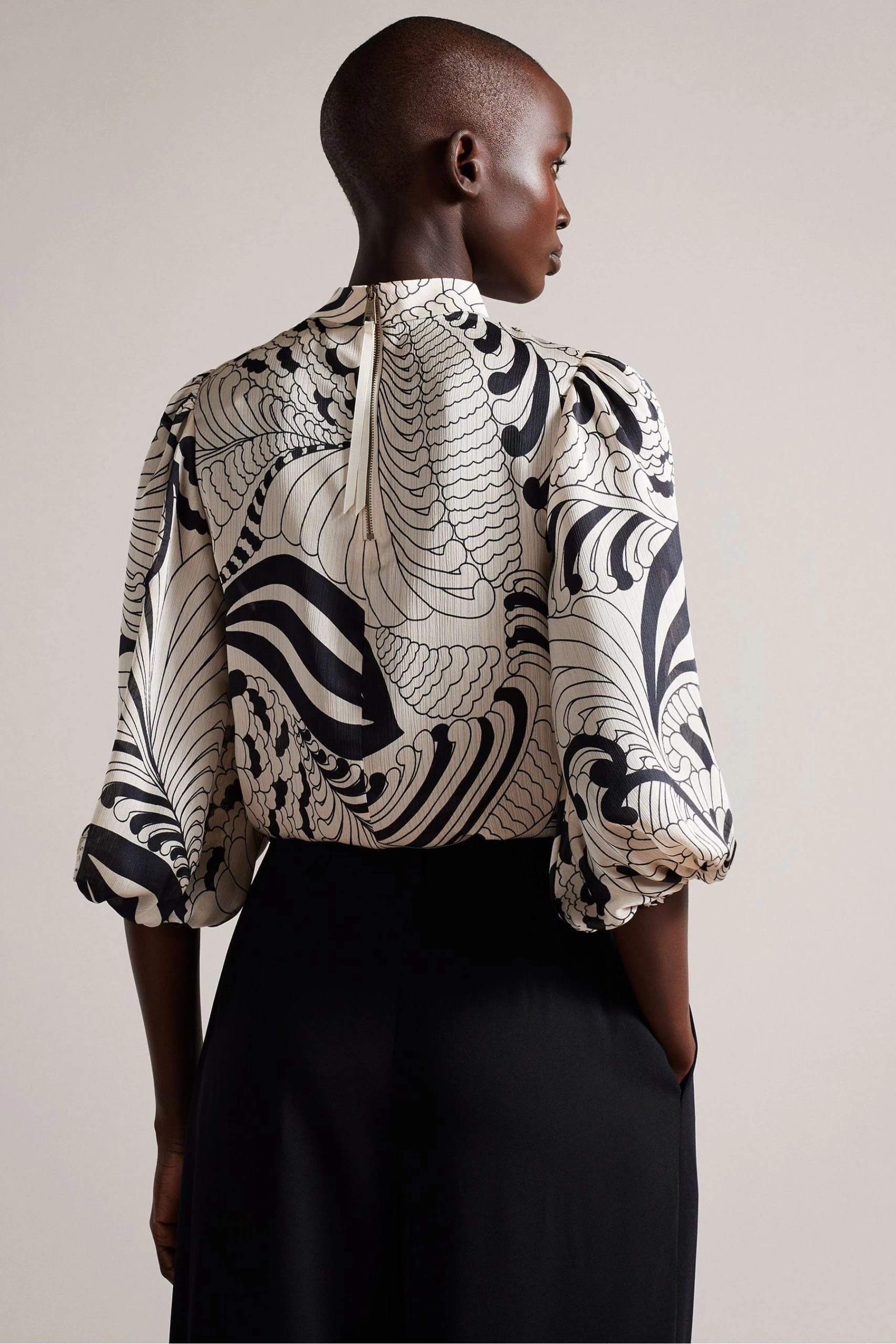 Ted Baker Jessiaa White Top With Stand Collar And Balloon Sleeve 4 Ted Baker Jessiaa White Top With Stand Collar And Balloon Sleeve - Image 2