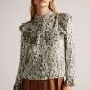 Ted Baker Green Indira Blouse With Ruffle Bib Detail -Ted Baker Shop D40087s