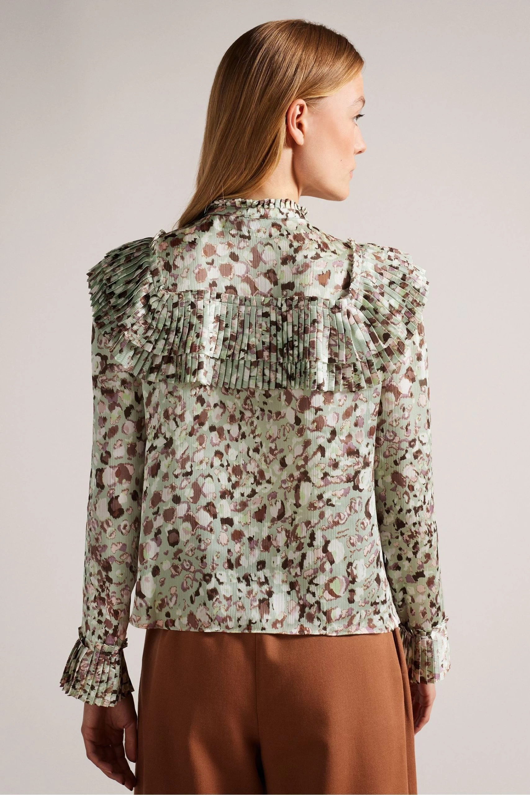 Ted Baker Green Indira Blouse With Ruffle Bib Detail 4 Ted Baker Green Indira Blouse With Ruffle Bib Detail - Image 2