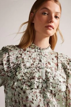 Ted Baker Green Indira Blouse With Ruffle Bib Detail 10 Ted Baker Green Indira Blouse With Ruffle Bib Detail -Ted Baker Shop D40087s4
