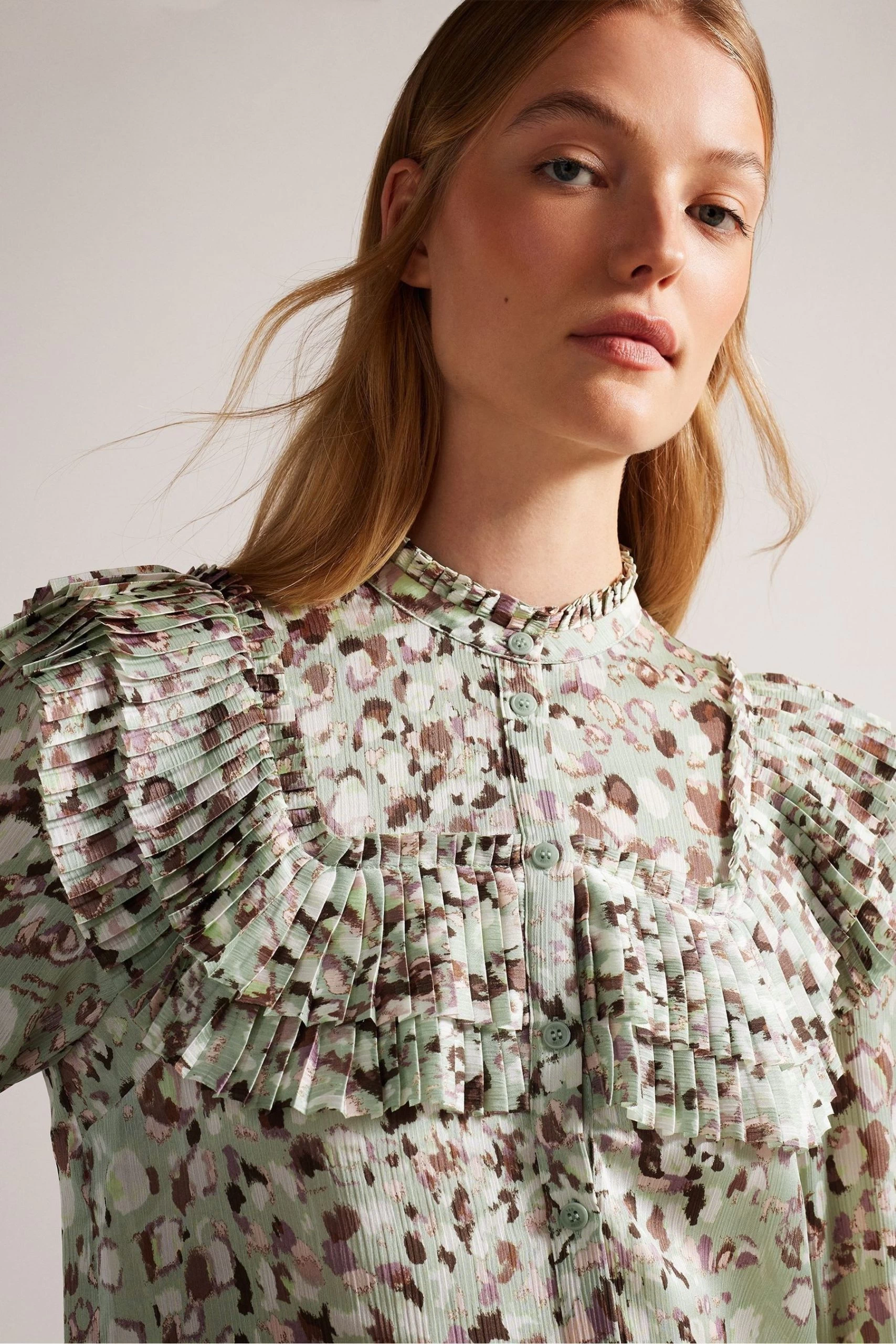 Ted Baker Green Indira Blouse With Ruffle Bib Detail 6 Ted Baker Green Indira Blouse With Ruffle Bib Detail - Image 4