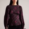 Ted Baker Terre Printed Peplum Black Top With Cuffed Sleeves 2 Ted Baker Terre Printed Peplum Black Top With Cuffed Sleeves -Ted Baker Shop D40105s