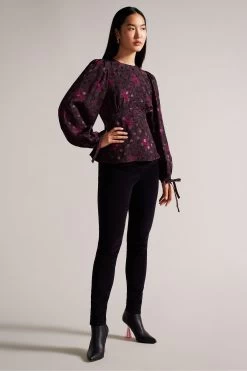 Ted Baker Terre Printed Peplum Black Top With Cuffed Sleeves 9 Ted Baker Terre Printed Peplum Black Top With Cuffed Sleeves -Ted Baker Shop D40105s3