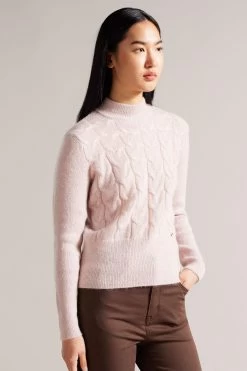 Ted Baker Pink Veolaa Mohair Cable Knit Sweater