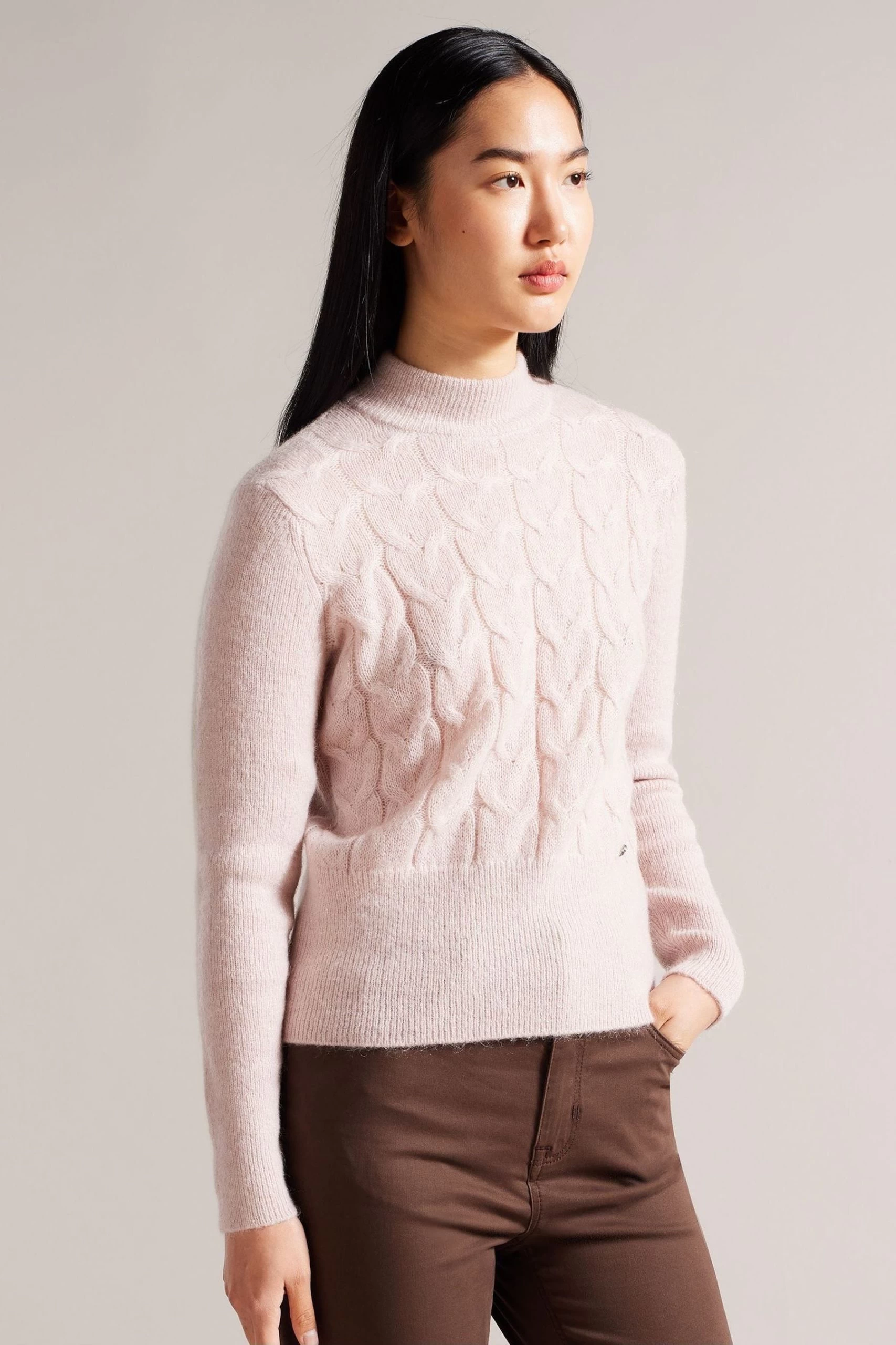 Ted Baker Pink Veolaa Mohair Cable Knit Sweater 3 Ted Baker Pink Veolaa Mohair Cable Knit Sweater