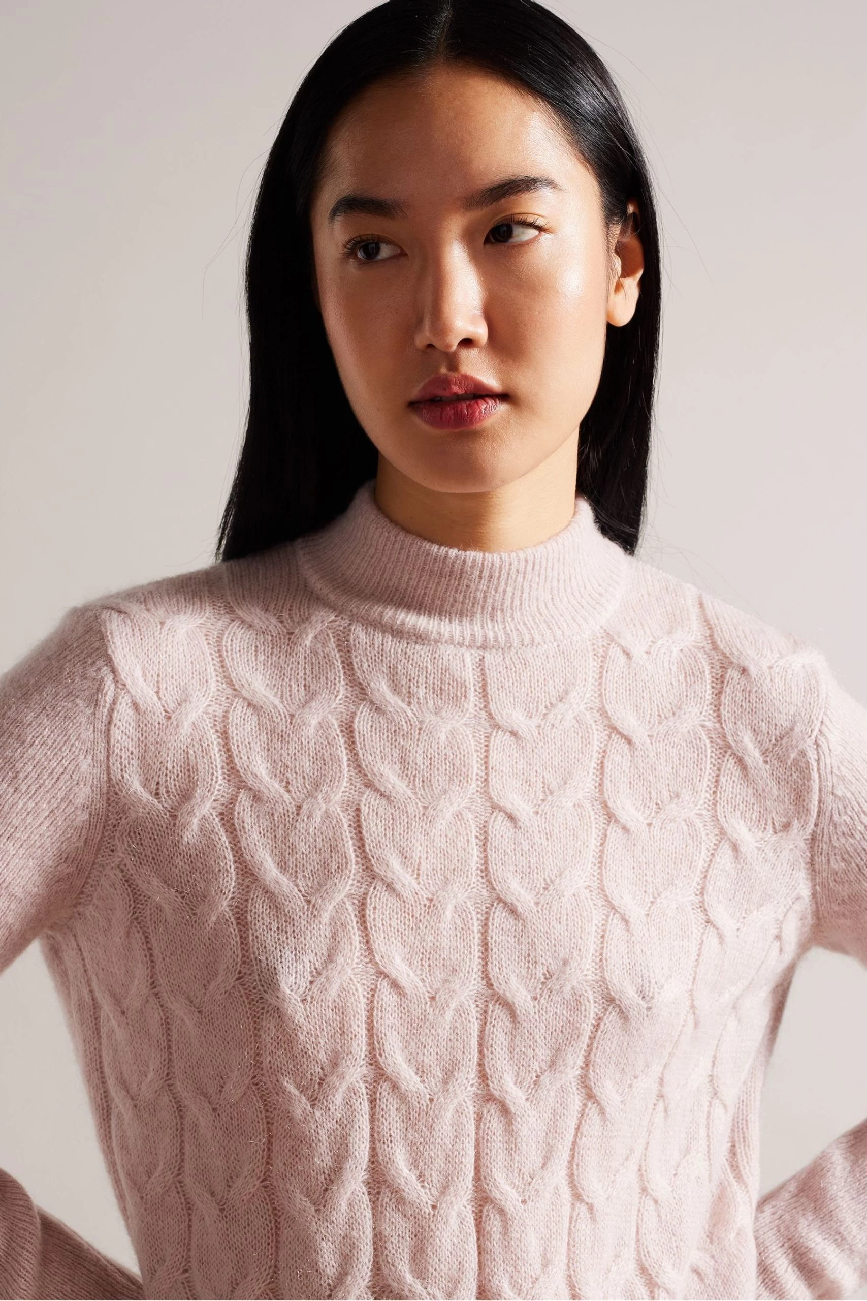 Ted Baker Pink Veolaa Mohair Cable Knit Sweater 6 Ted Baker Pink Veolaa Mohair Cable Knit Sweater - Image 4