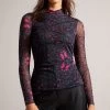 Ted Baker Kamill Black Mesh Fitted Top With High Neck 2 Ted Baker Kamill Black Mesh Fitted Top With High Neck -Ted Baker Shop D40109s