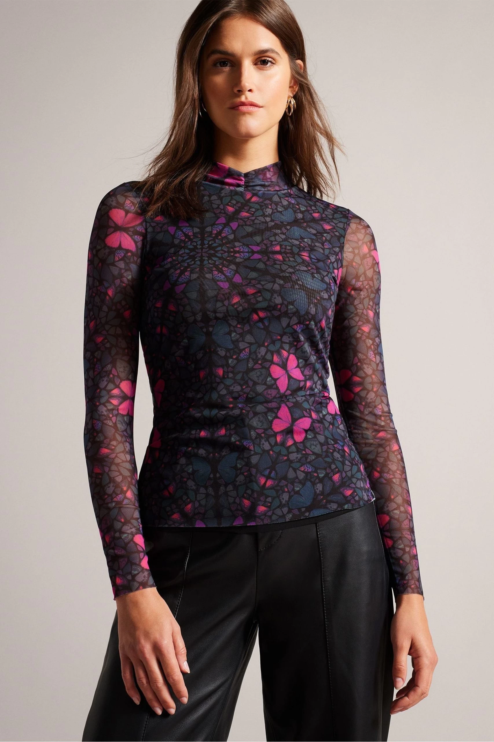 Ted Baker Kamill Black Mesh Fitted Top With High Neck 3 Ted Baker Kamill Black Mesh Fitted Top With High Neck