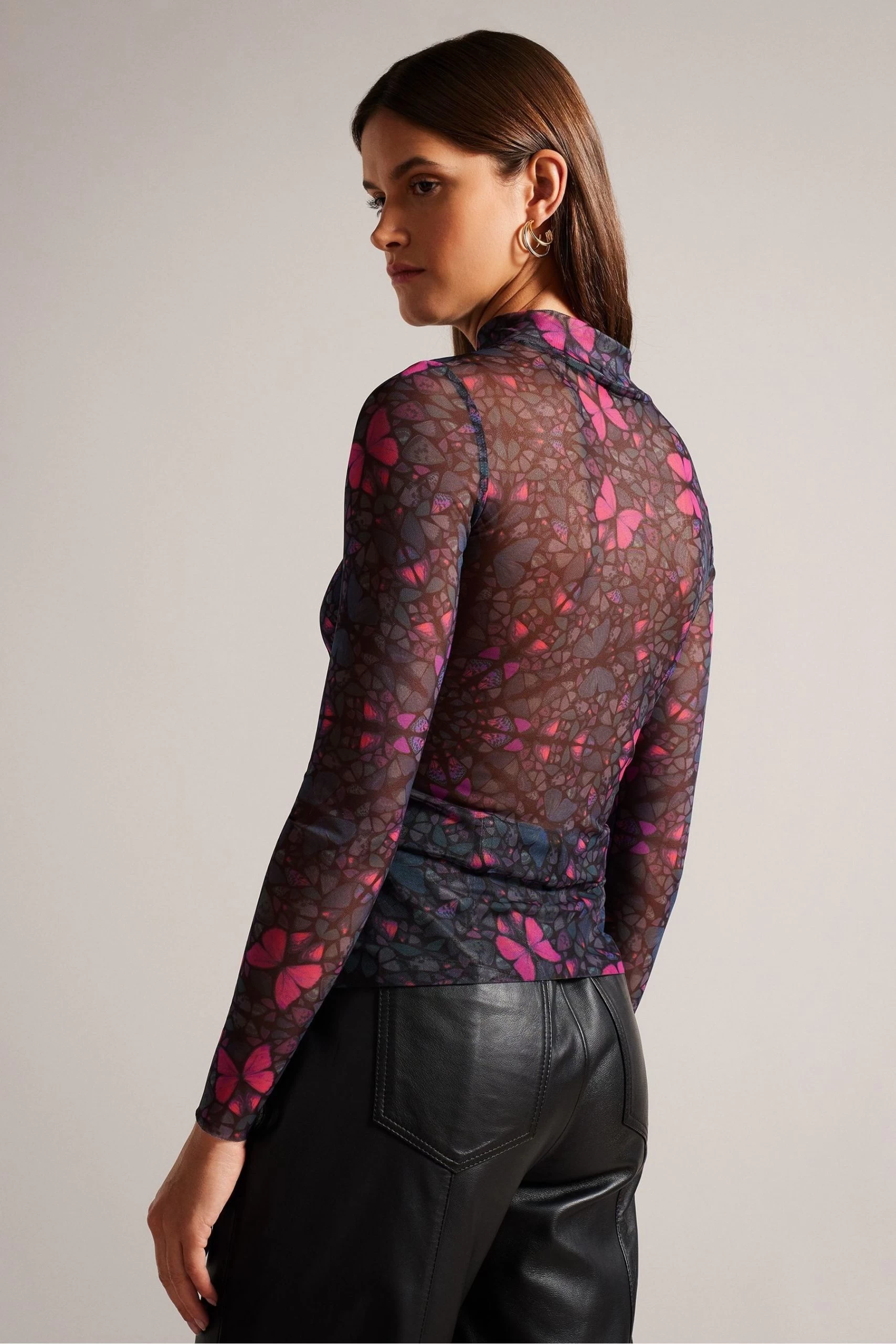 Ted Baker Kamill Black Mesh Fitted Top With High Neck 4 Ted Baker Kamill Black Mesh Fitted Top With High Neck - Image 2