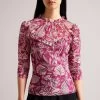 Ted Baker Pink Izabelo Printed Mesh Top With Frills 2 Ted Baker Pink Izabelo Printed Mesh Top With Frills -Ted Baker Shop D40112s
