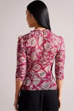 Ted Baker Pink Izabelo Printed Mesh Top With Frills 7 Ted Baker Pink Izabelo Printed Mesh Top With Frills -Ted Baker Shop D40112s2