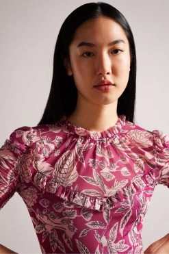 Ted Baker Pink Izabelo Printed Mesh Top With Frills 8 Ted Baker Pink Izabelo Printed Mesh Top With Frills -Ted Baker Shop D40112s3