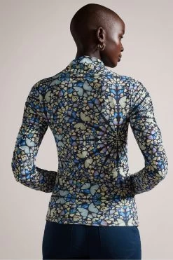 Ted Baker Mid-Blue Gianie Skinny Long Sleeved Top With Gathering 8 Ted Baker Mid-Blue Gianie Skinny Long Sleeved Top With Gathering -Ted Baker Shop D40113s2