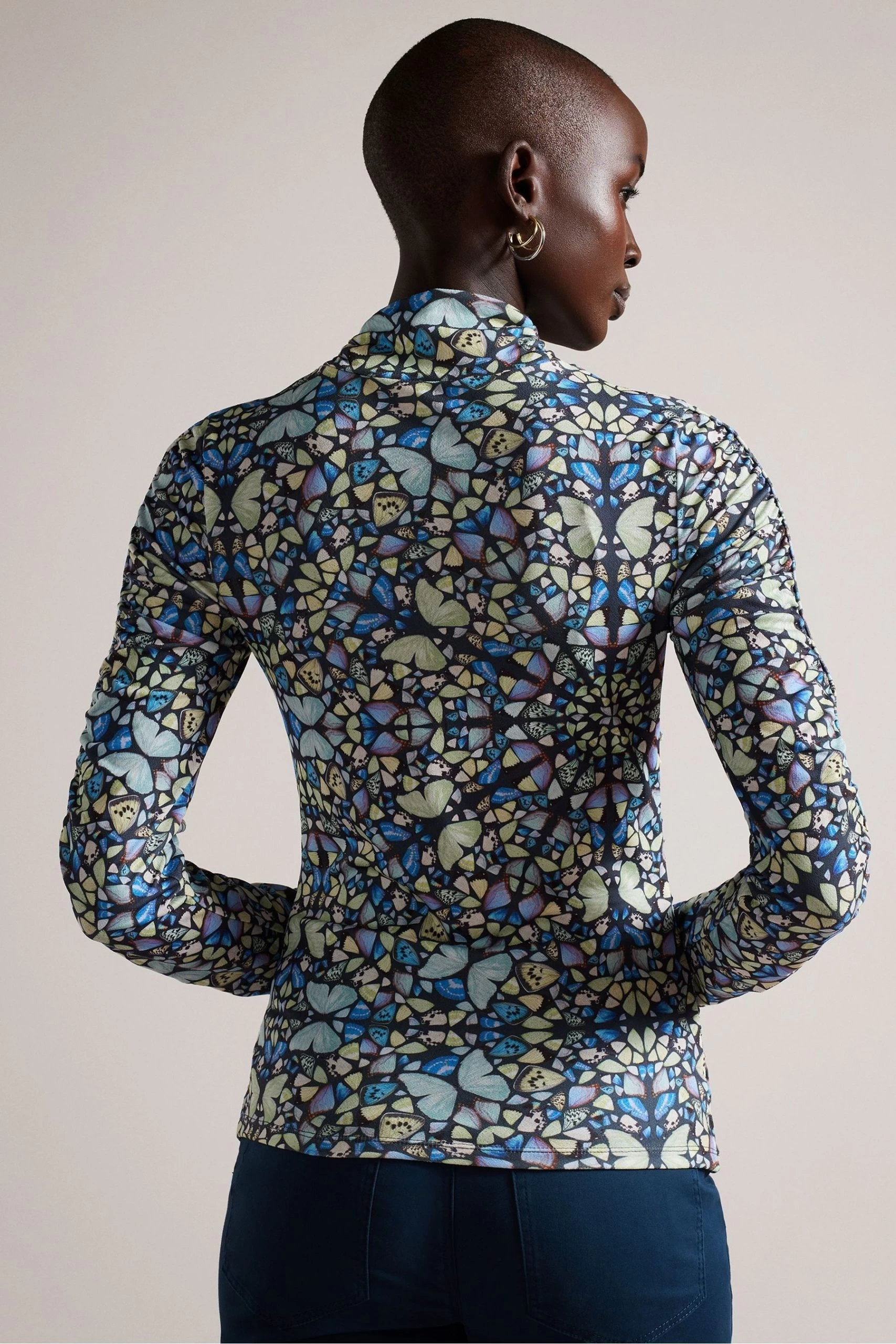 Ted Baker Mid-Blue Gianie Skinny Long Sleeved Top With Gathering 4 Ted Baker Mid-Blue Gianie Skinny Long Sleeved Top With Gathering - Image 2