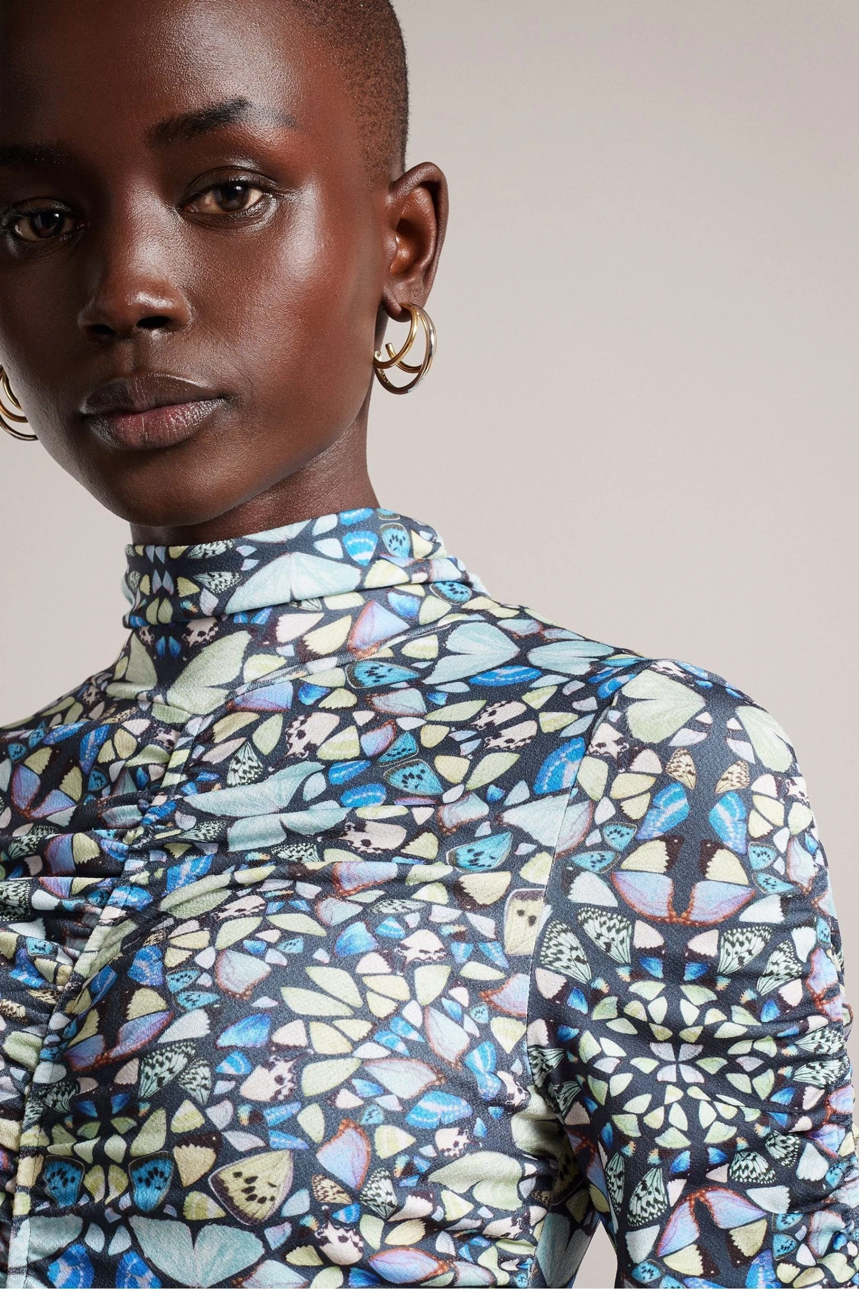 Ted Baker Mid-Blue Gianie Skinny Long Sleeved Top With Gathering 6 Ted Baker Mid-Blue Gianie Skinny Long Sleeved Top With Gathering - Image 4