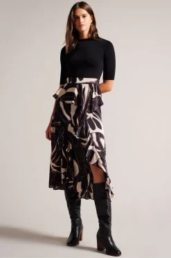 Ted Baker Serepha Black Fitted Knit Bodice Dress With Ruffle Skirt