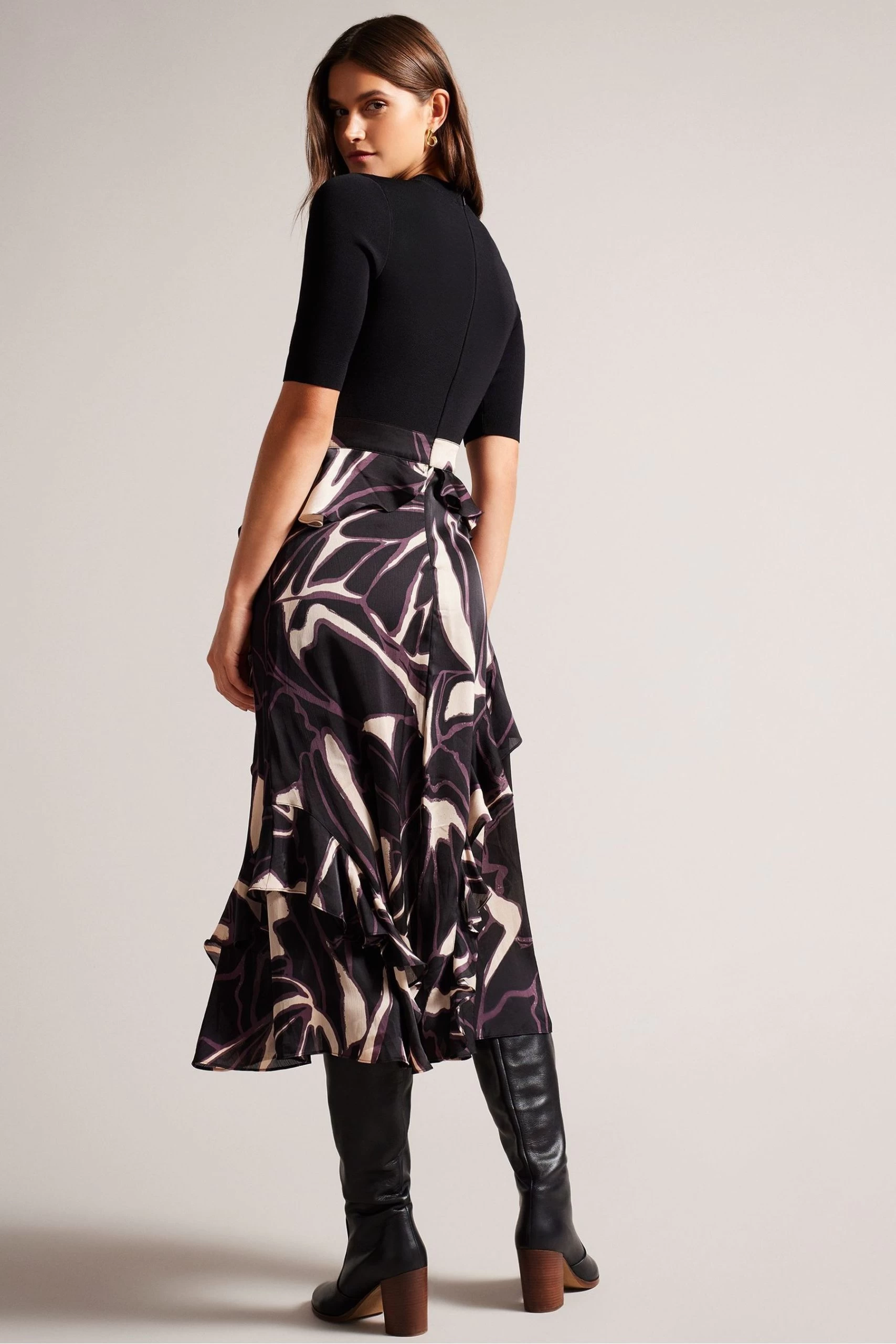 Ted Baker Serepha Black Fitted Knit Bodice Dress With Ruffle Skirt 4 Ted Baker Serepha Black Fitted Knit Bodice Dress With Ruffle Skirt - Image 2