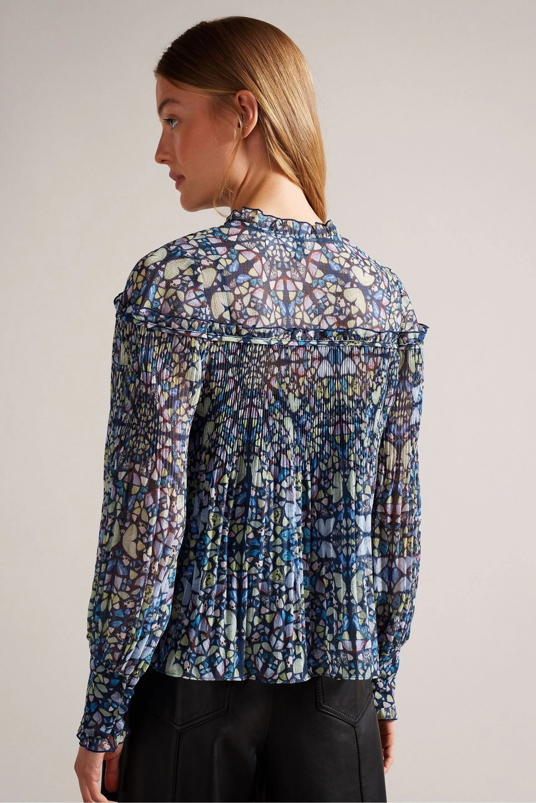 Ted Baker Blue Florrei Swing Blouse With Ruffle Detail And Neck Tie 4 Ted Baker Blue Florrei Swing Blouse With Ruffle Detail And Neck Tie - Image 2