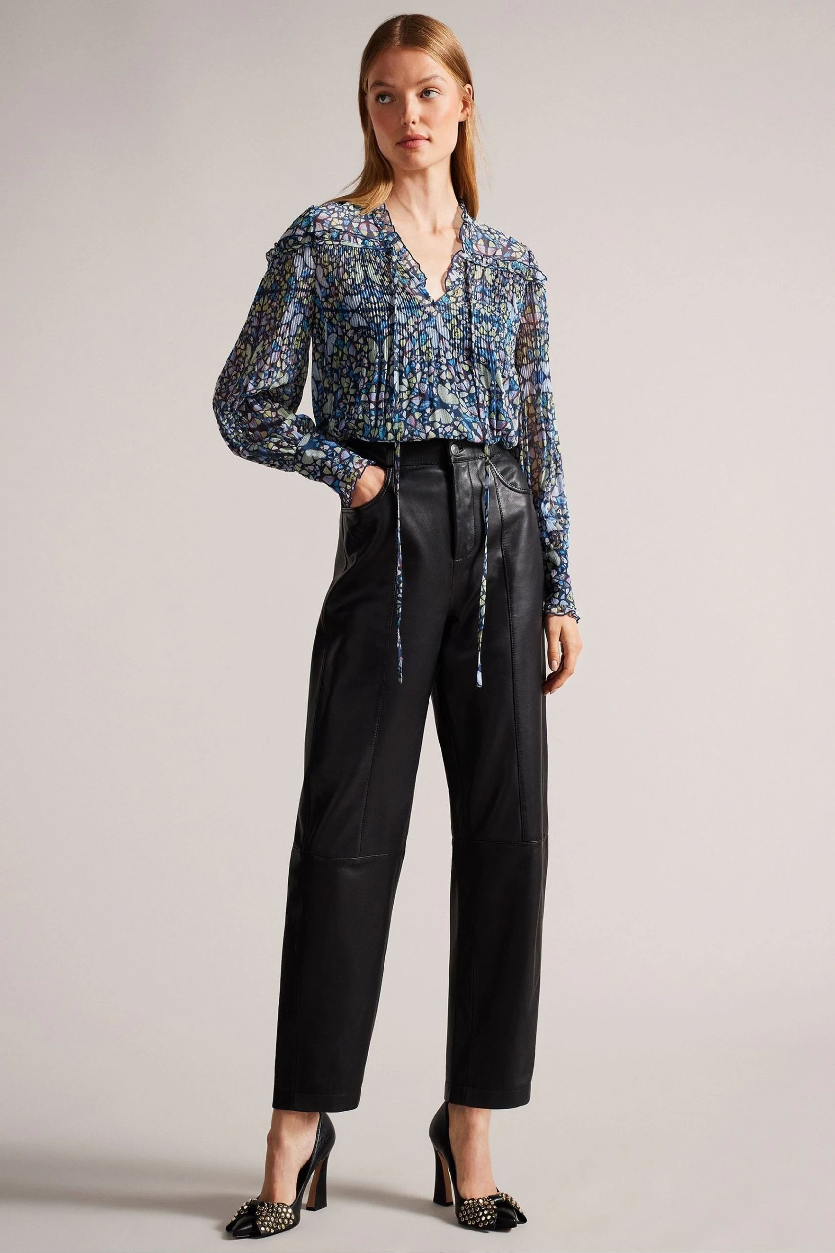 Ted Baker Blue Florrei Swing Blouse With Ruffle Detail And Neck Tie 5 Ted Baker Blue Florrei Swing Blouse With Ruffle Detail And Neck Tie - Image 3