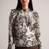 Ted Baker Dottiah Dark Brown Blouse With Ruffle Bib Detail 1 Ted Baker Dottiah Dark Brown Blouse With Ruffle Bib Detail -Ted Baker Shop D40118s