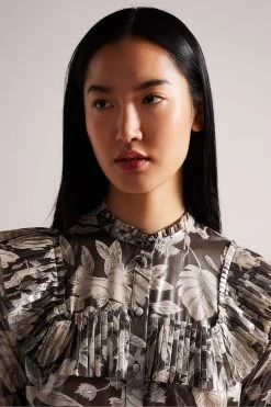 Ted Baker Dottiah Dark Brown Blouse With Ruffle Bib Detail -Ted Baker Shop D40118s4