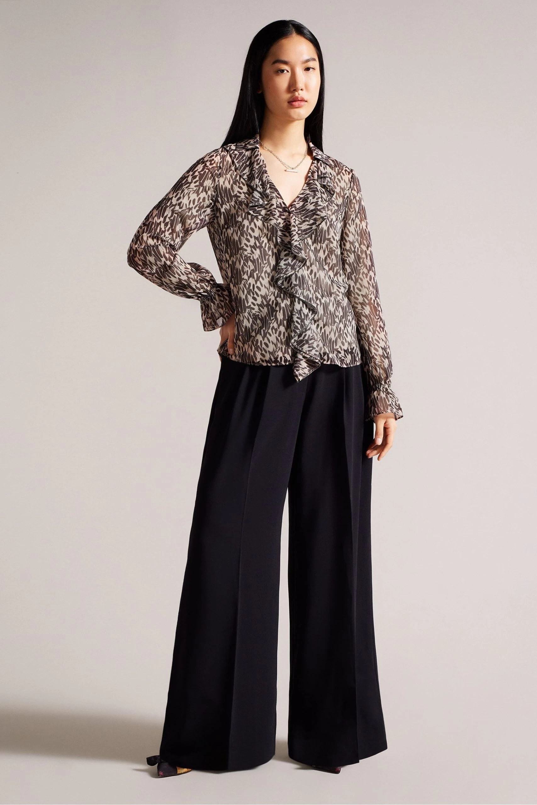 Ted Baker Nude-Pink Bertei Ruffle Blouse With Metal Ball Trim 4 Ted Baker Nude-Pink Bertei Ruffle Blouse With Metal Ball Trim - Image 2