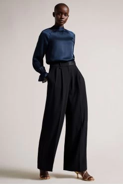 Ted Baker Blue Joanha High Neck Long Sleeve Blouse With Cut-Out -Ted Baker Shop D40120s3