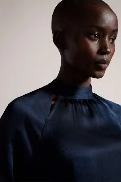 Ted Baker Blue Joanha High Neck Long Sleeve Blouse With Cut-Out -Ted Baker Shop D40120s4