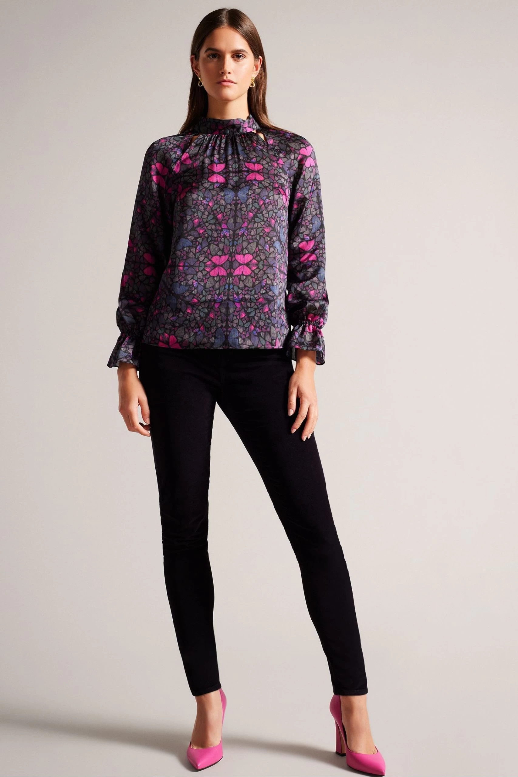 Ted Baker Heiydii High Neck Long Sleeve Black Blouse With Cut Out 4 Ted Baker Heiydii High Neck Long Sleeve Black Blouse With Cut Out - Image 2
