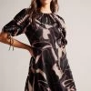 Ted Baker Gilliaa Black Printed Mini Fit And Flare Dress With Puff Sleeve -Ted Baker Shop D40149s