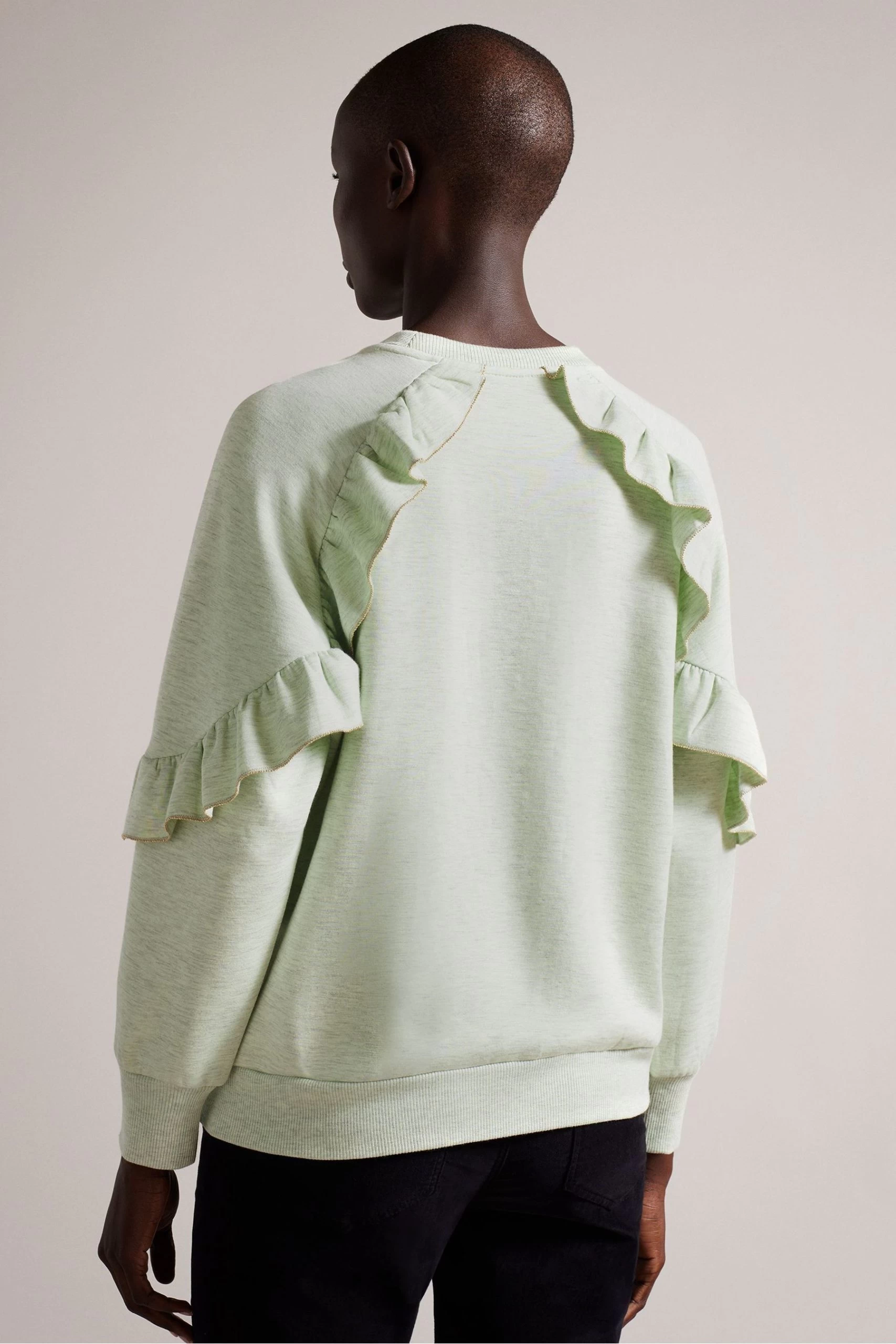 Ted Baker Green Yazme Frill Sweatshirt With Chain Trim Edge 4 Ted Baker Green Yazme Frill Sweatshirt With Chain Trim Edge - Image 2