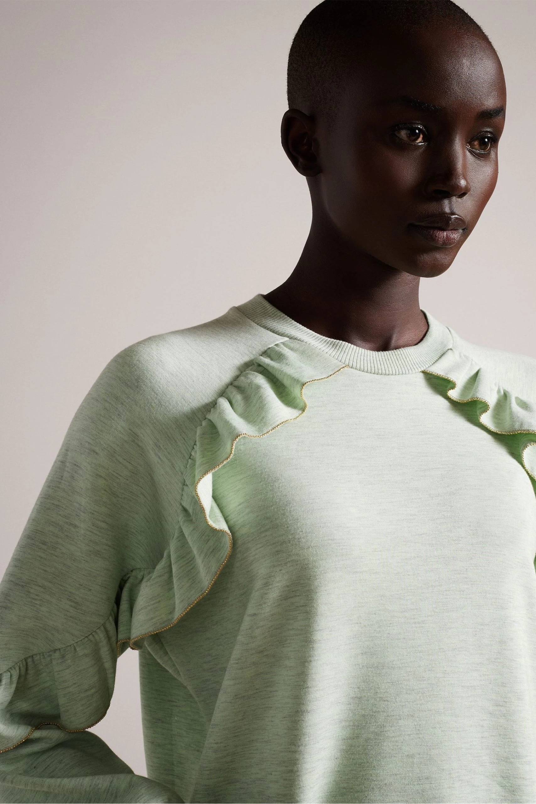 Ted Baker Green Yazme Frill Sweatshirt With Chain Trim Edge 6 Ted Baker Green Yazme Frill Sweatshirt With Chain Trim Edge - Image 4