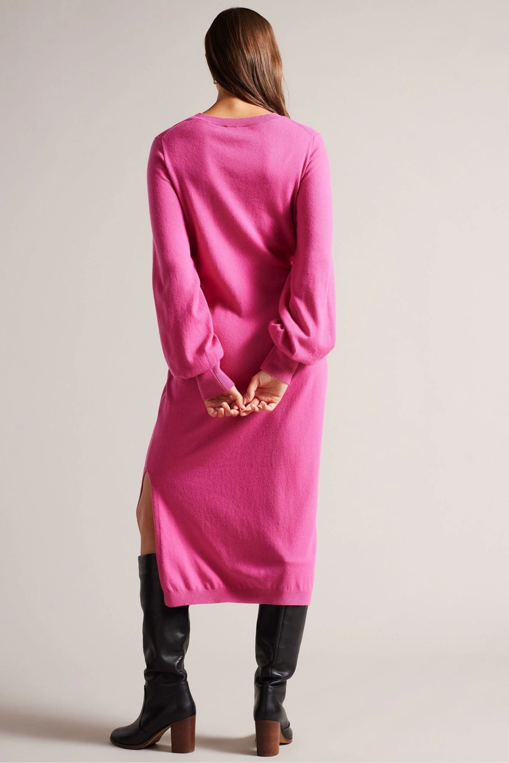 Ted Baker Pink Essya Slouchy Tie Front Midi Knit Dress 4 Ted Baker Pink Essya Slouchy Tie Front Midi Knit Dress - Image 2