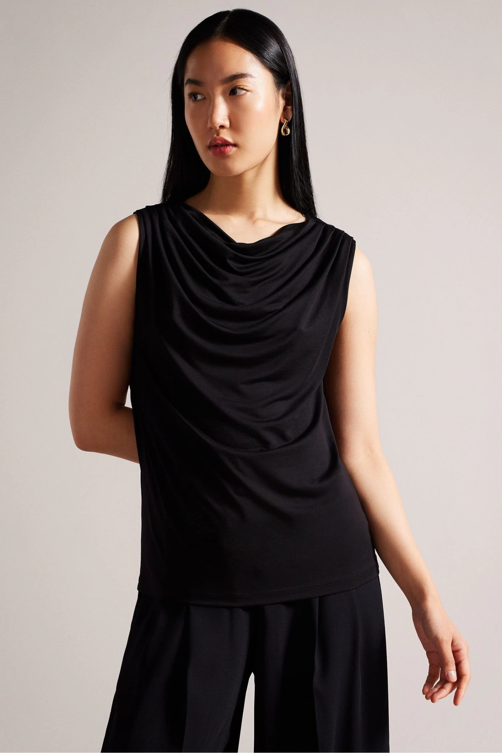 Ted Baker Margeta Black Circle Cut Draped Top 3 Ted Baker Margeta Black Circle Cut Draped Top