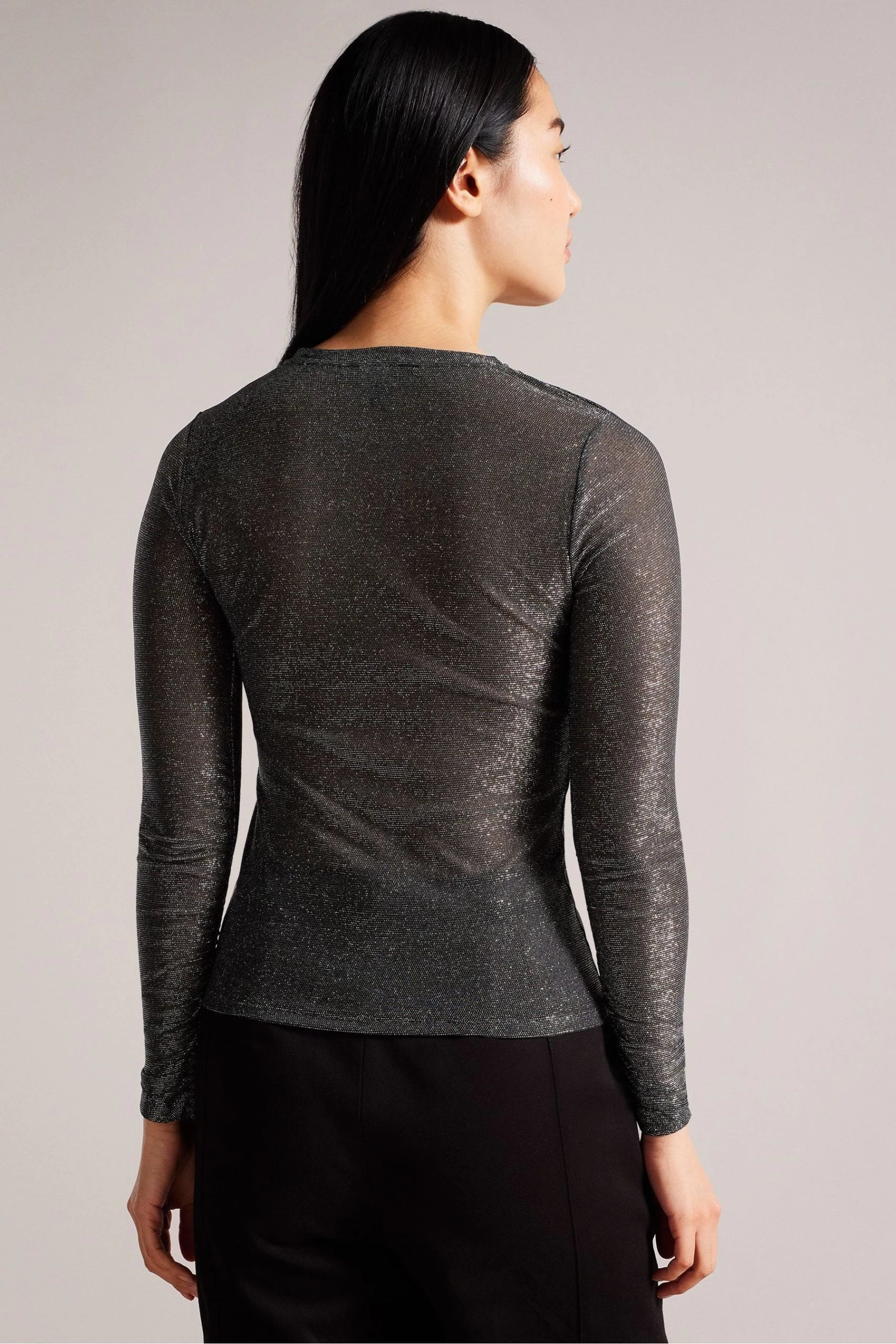 Ted Baker Genini Glitsy Black Long Sleeve Top With Gathering 4 Ted Baker Genini Glitsy Black Long Sleeve Top With Gathering - Image 2